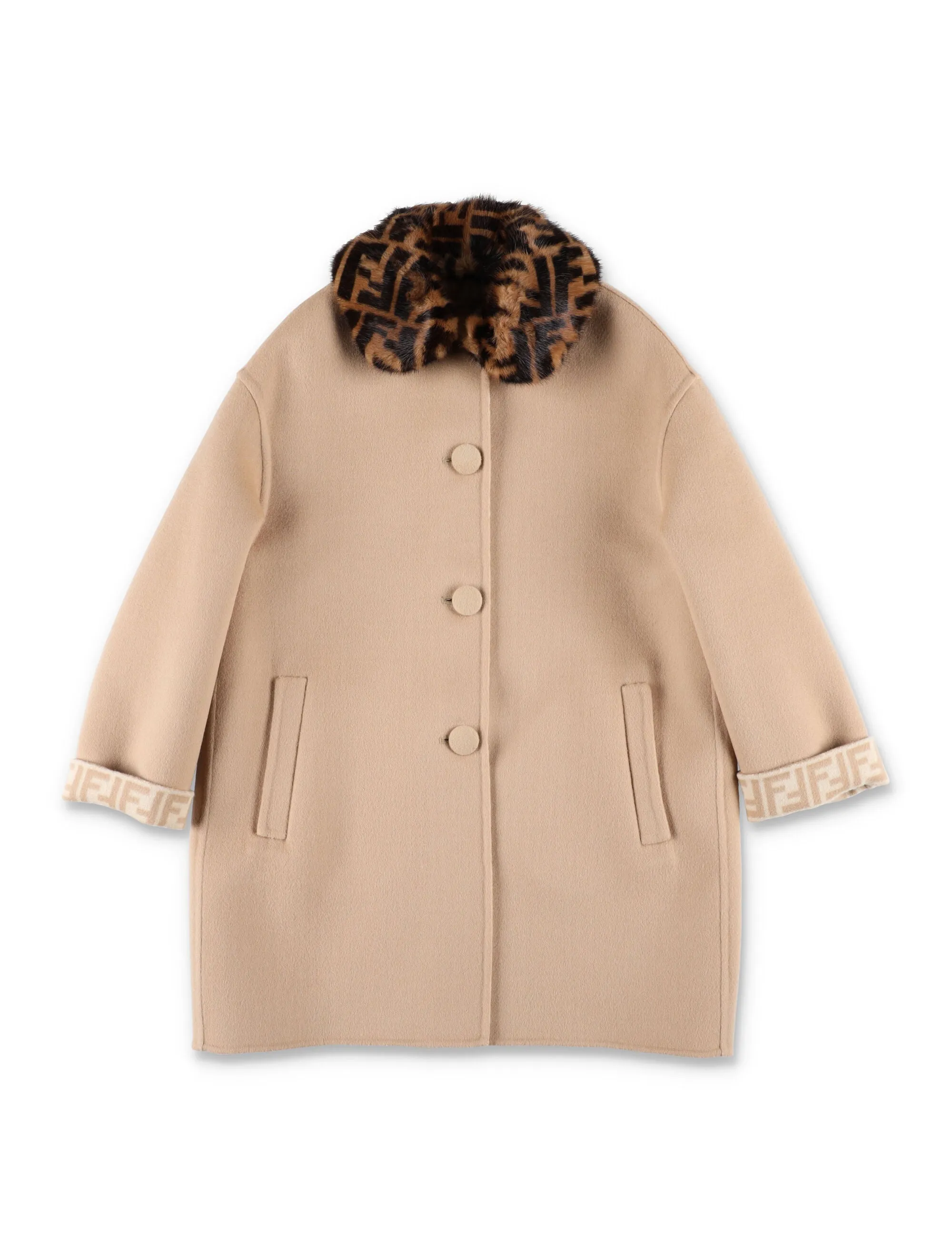 Fendi Kids Contrast-Collar Single-Breasted Coat