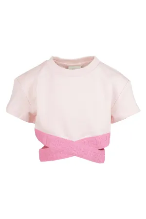 Fendi Kids Cut-Out Crewneck Cropped T-Shirt