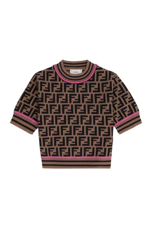 Fendi Kids FF Motif Short Sleeve Knit Top