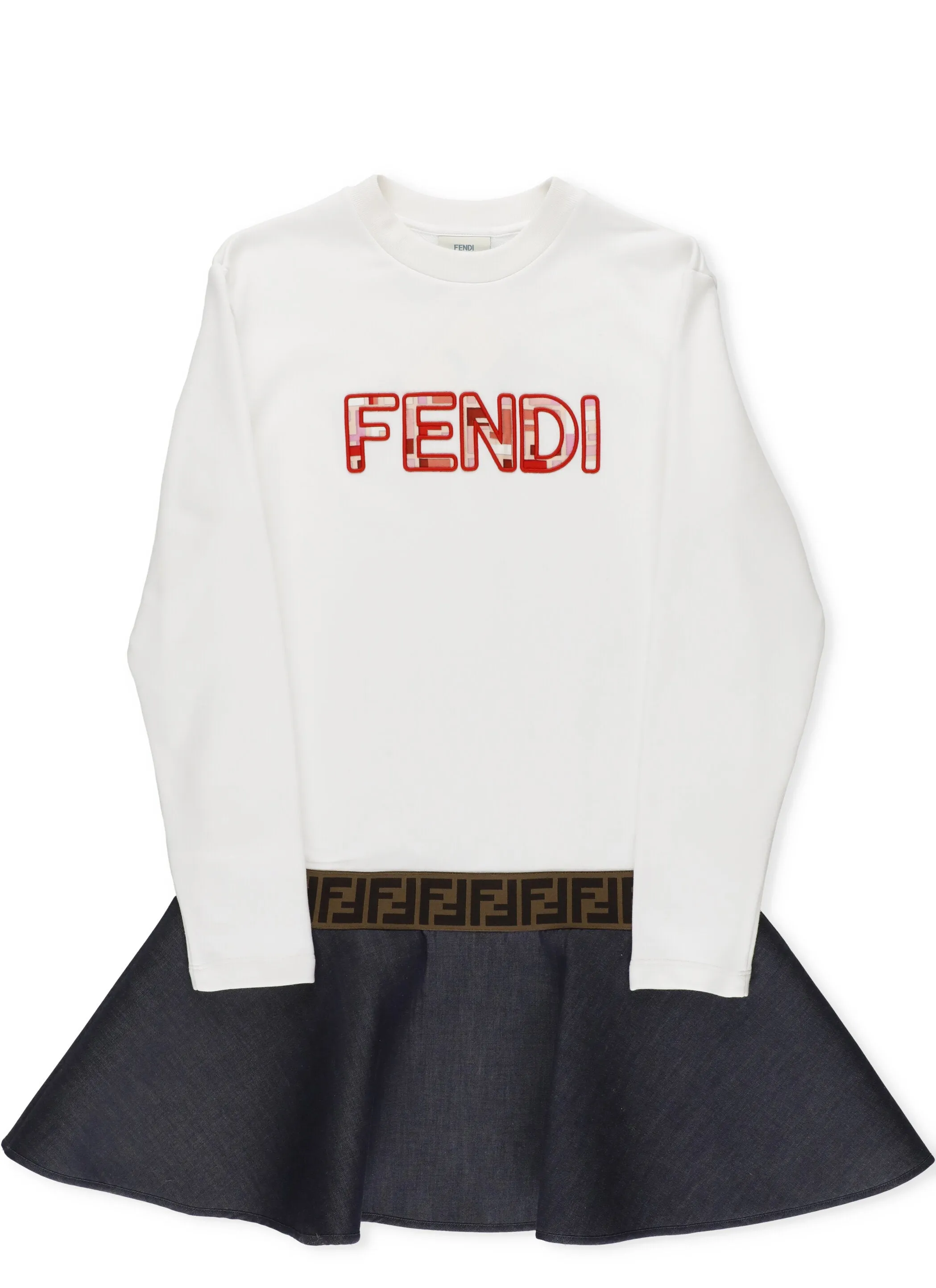 Fendi Kids Logo Embroidered Flared Dress