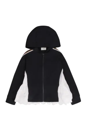 Fendi Kids Ruffled Lace Panel Hooded Jacket