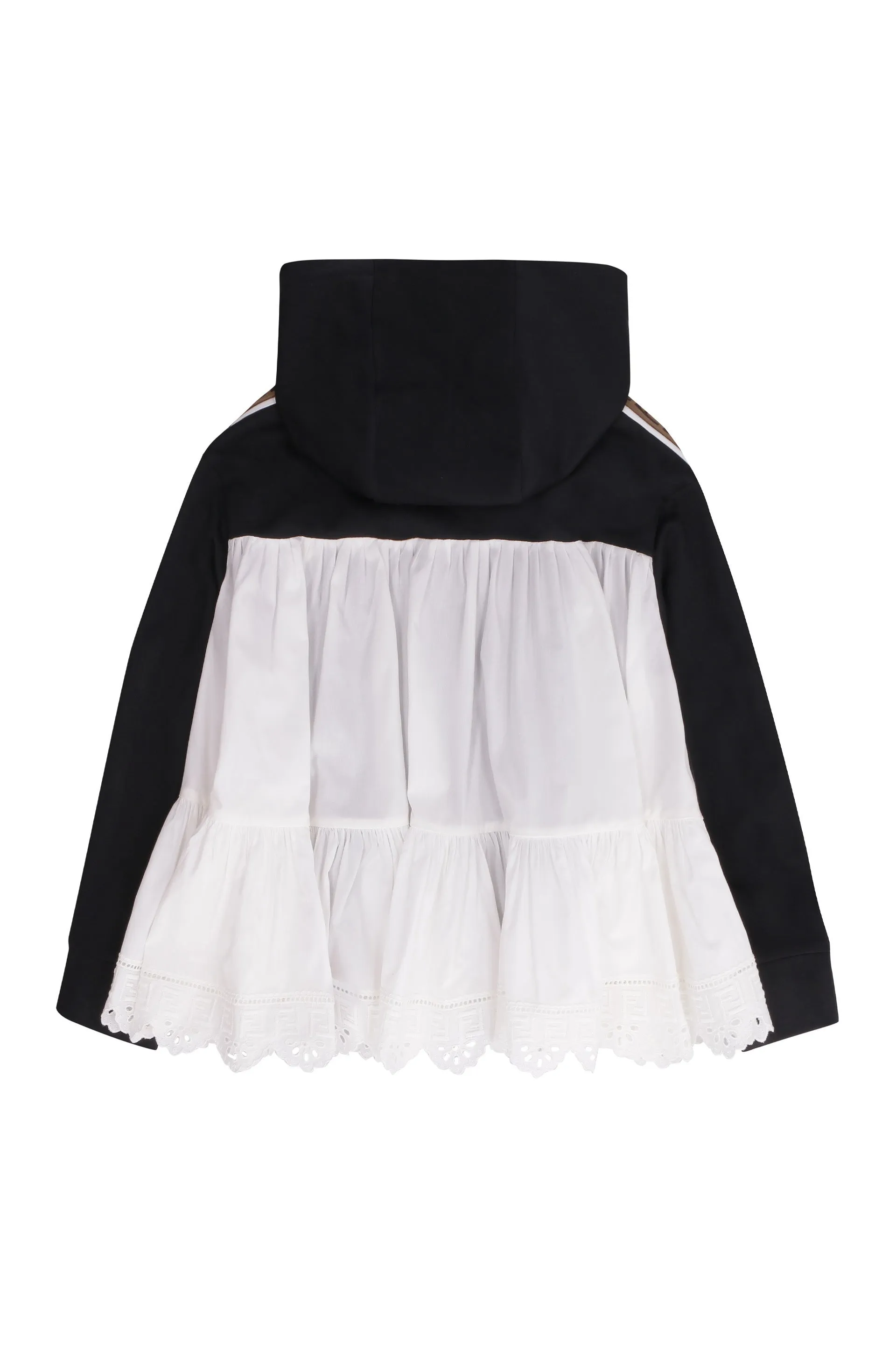 Fendi Kids Ruffled Lace Panel Hooded Jacket