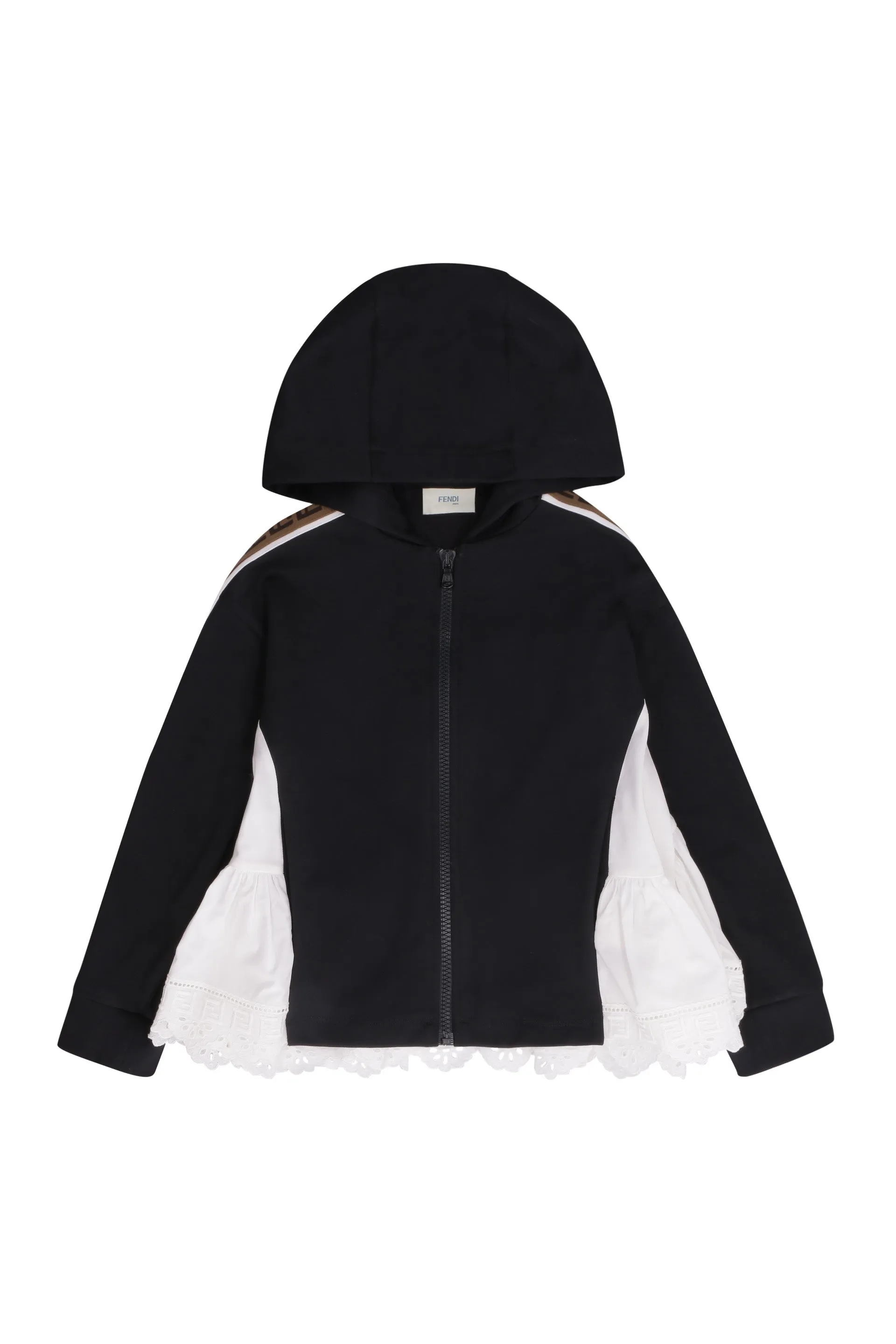 Fendi Kids Ruffled Lace Panel Hooded Jacket