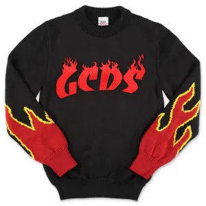 GCDS Kids Flame Logo Intarsia-Knit Sweater