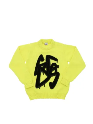 GCDS Kids Graffiti Logo Distressed Knit Sweater