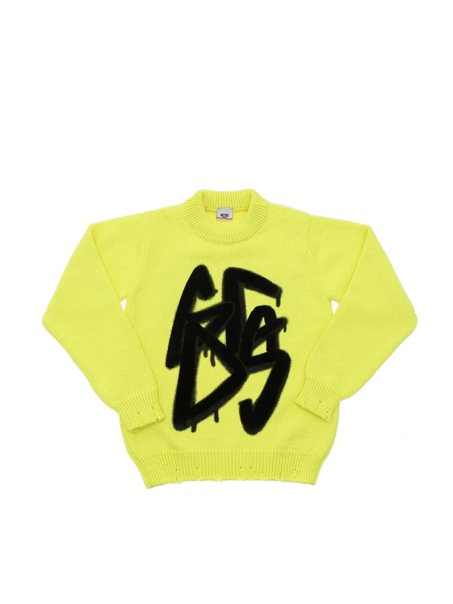 GCDS Kids Graffiti Logo Distressed Knit Sweater