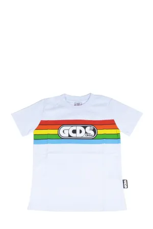 GCDS Kids Rainbow Stripe Logo Printed T-Shirt
