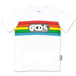 GCDS Kids Rainbow Stripe Logo Printed T-Shirt