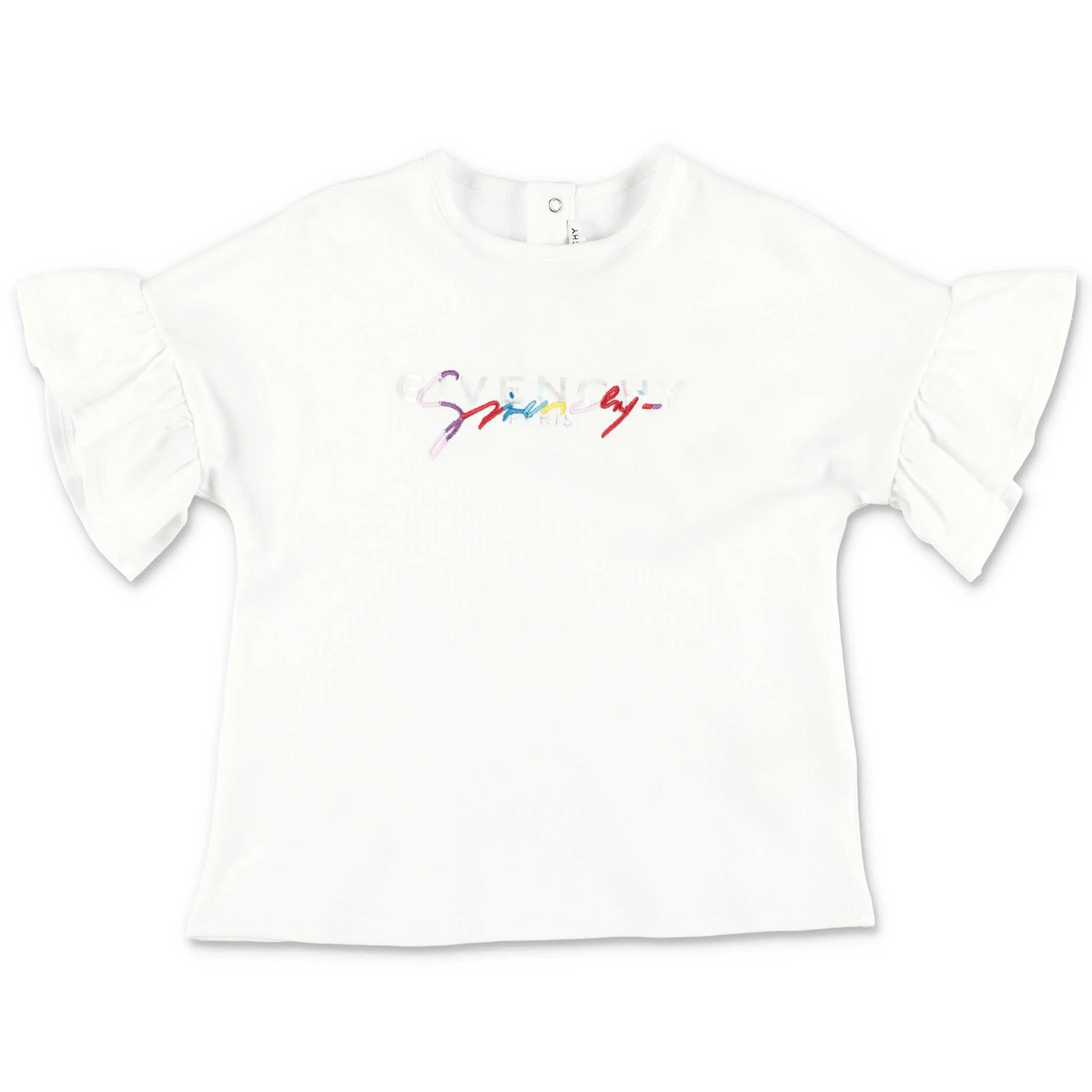 Givenchy Kids Logo Embroidered Ruffled Sleeve T-Shirt