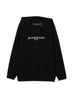 Givenchy Kids Logo Printed Distressed Drawstring Hoodie