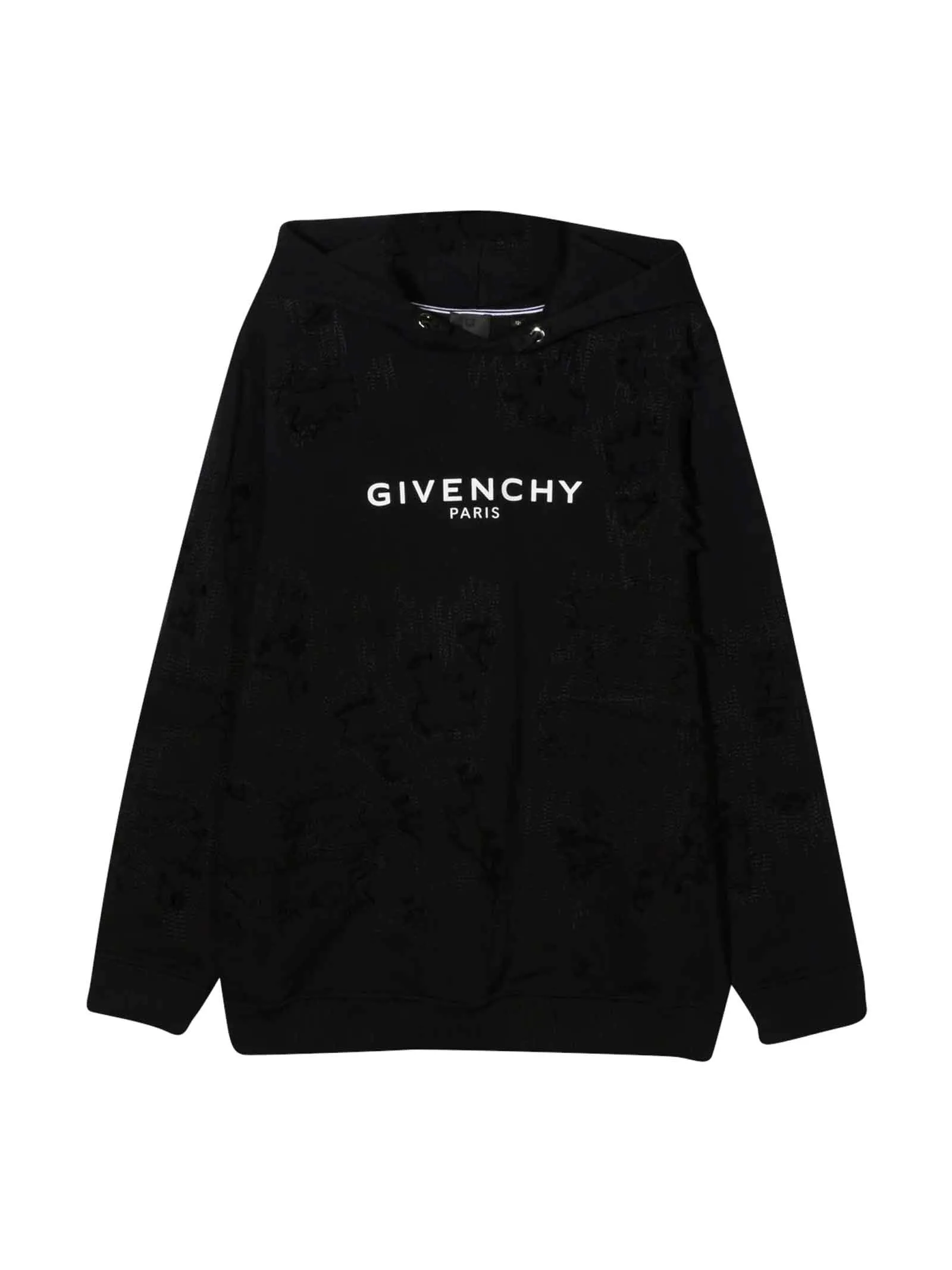 Givenchy Kids Logo Printed Distressed Drawstring Hoodie
