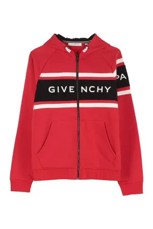 Givenchy Kids Logo Stripe Print Zipped Hoodie