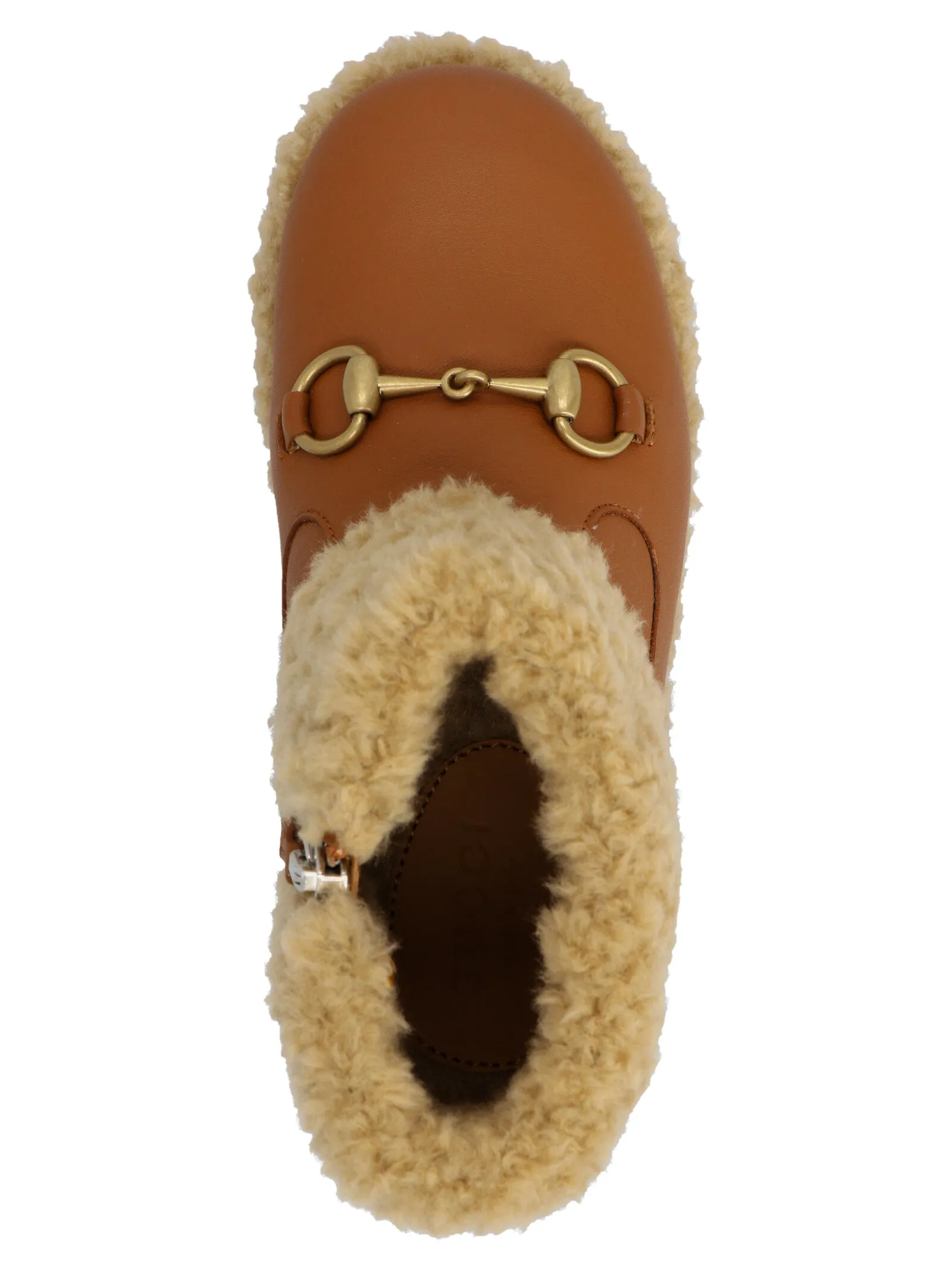 Gucci Kids Horsebit Shearling Trim Ankle Boots