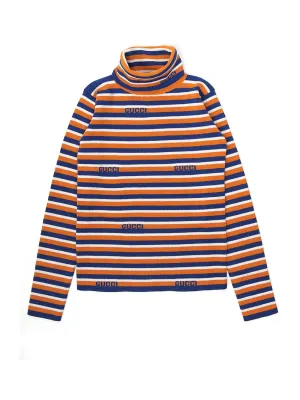 Gucci Kids Logo Stripe Turtleneck Jumper