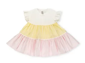 Il Gufo Color-Block Ruffled Short Sleeved Crewneck Dress