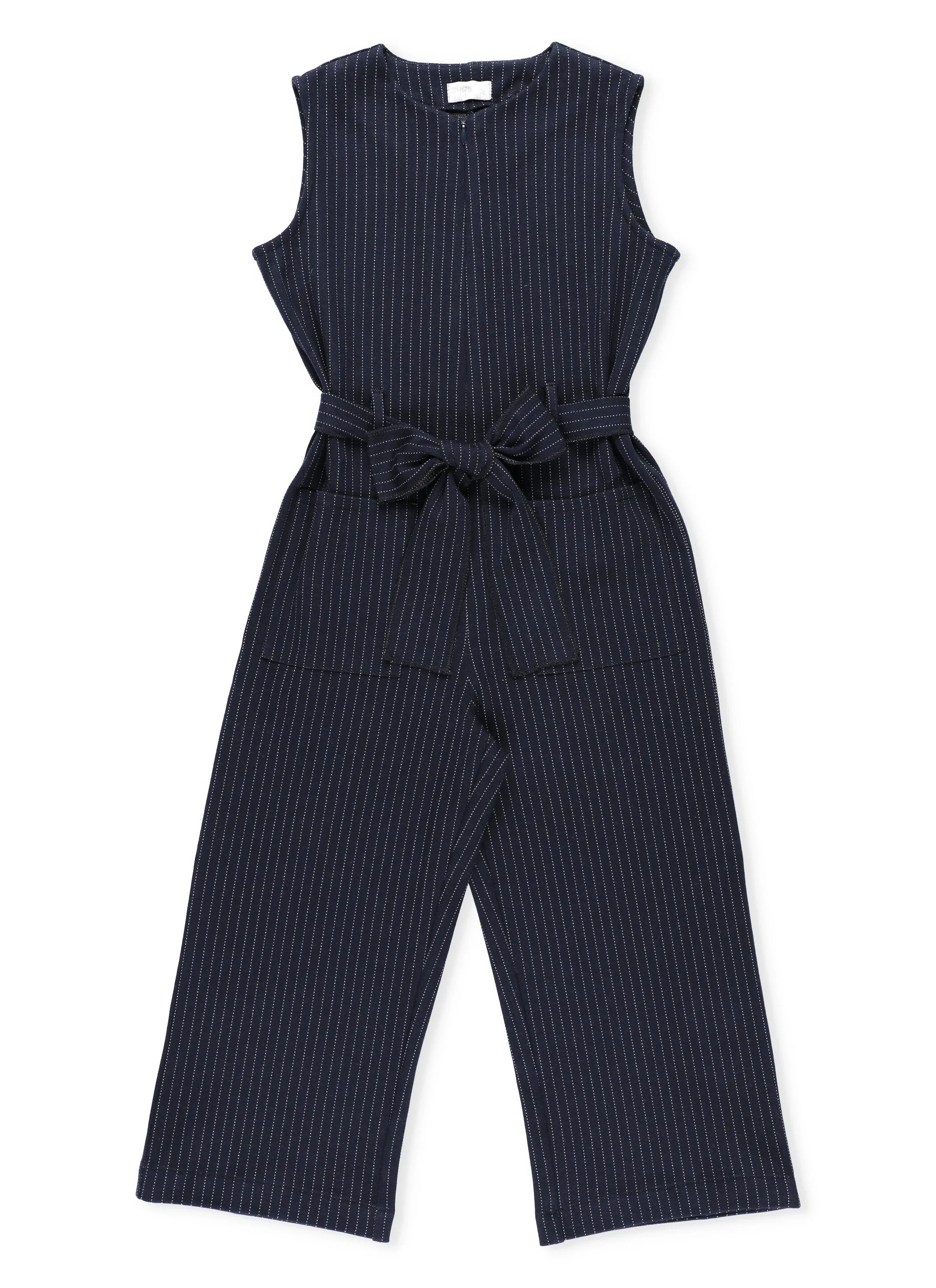 Il Gufo Tie Belt Pinstripe Sleeveless Jumpsuit