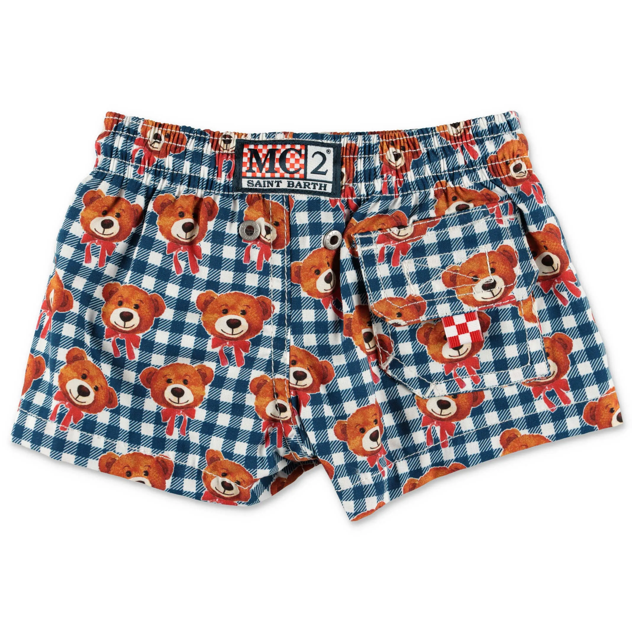 Mc2 Saint Barth Kids Bear Gingham Print Swim Short