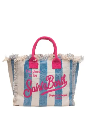 Mc2 Saint Barth Kids Logo Embroidered Striped Beach Bag