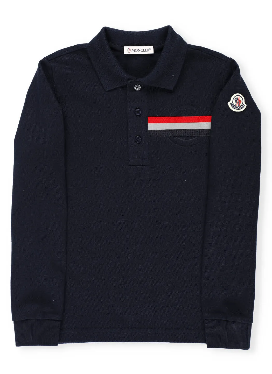 Moncler Enfant Logo Stripe Long-Sleeve Polo Shirt