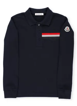 Moncler Enfant Logo Stripe Long-Sleeve Polo Shirt