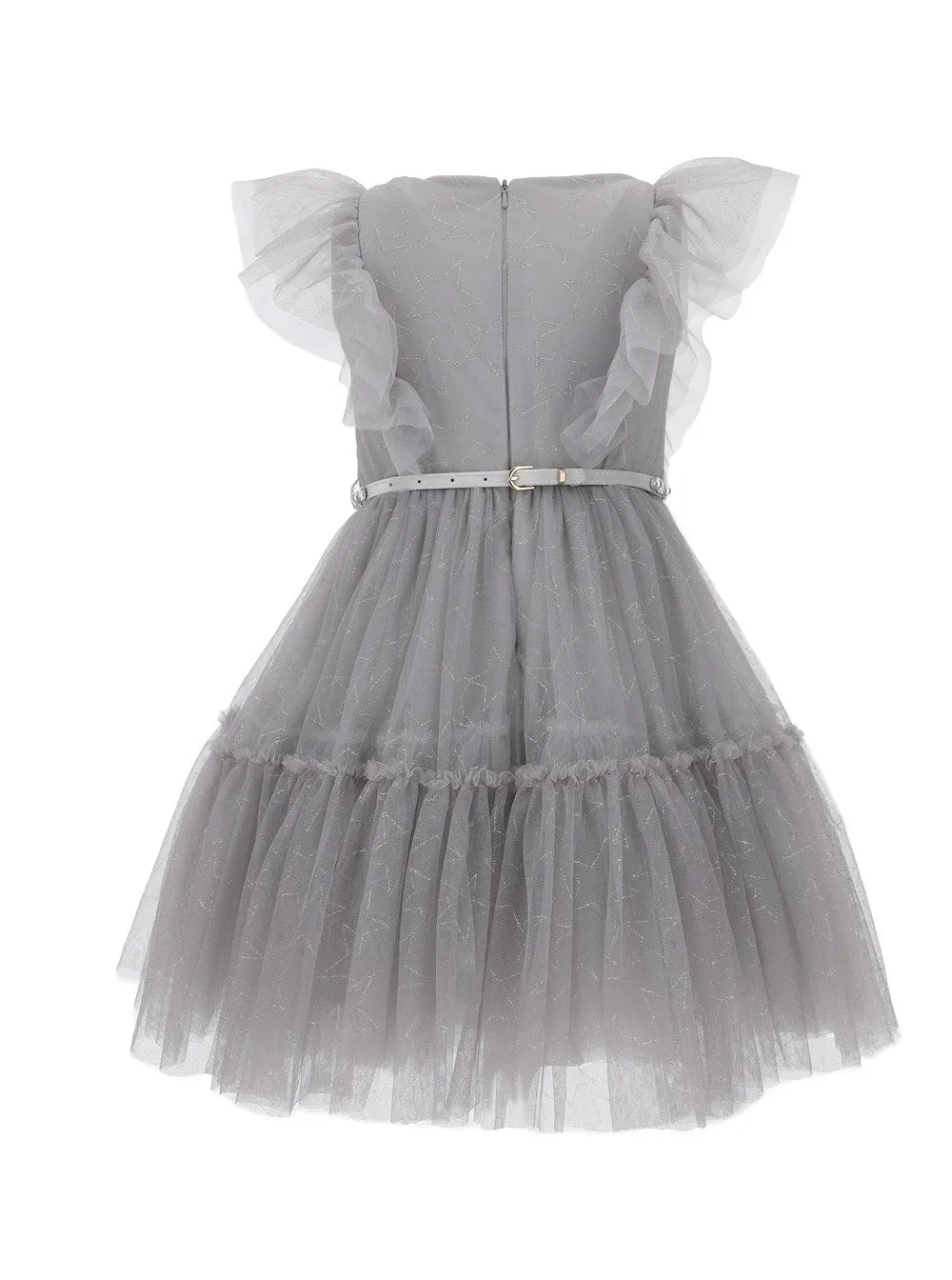 Monnalisa Embellished Belt Ruffled Dress