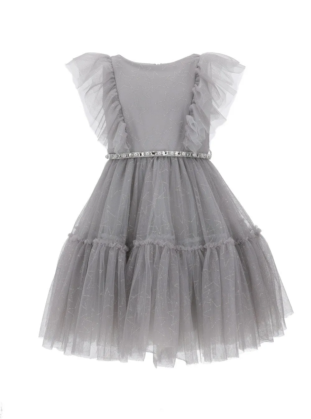 Monnalisa Embellished Belt Ruffled Dress
