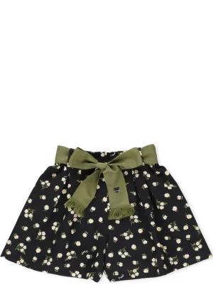 Monnalisa Floral Printed Bow Belt Shorts