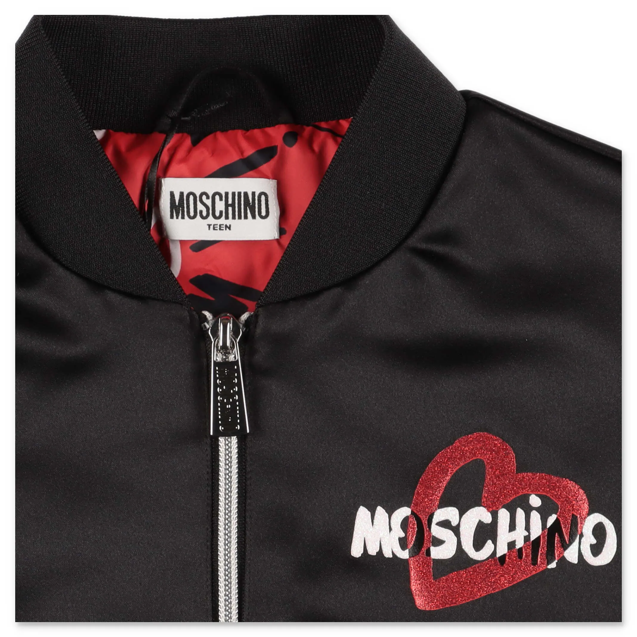 Moschino Kids Logo Heart Printed Bomber Jacket