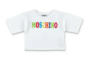 Moschino Kids Logo Printed Crewneck Cropped T-Shirt