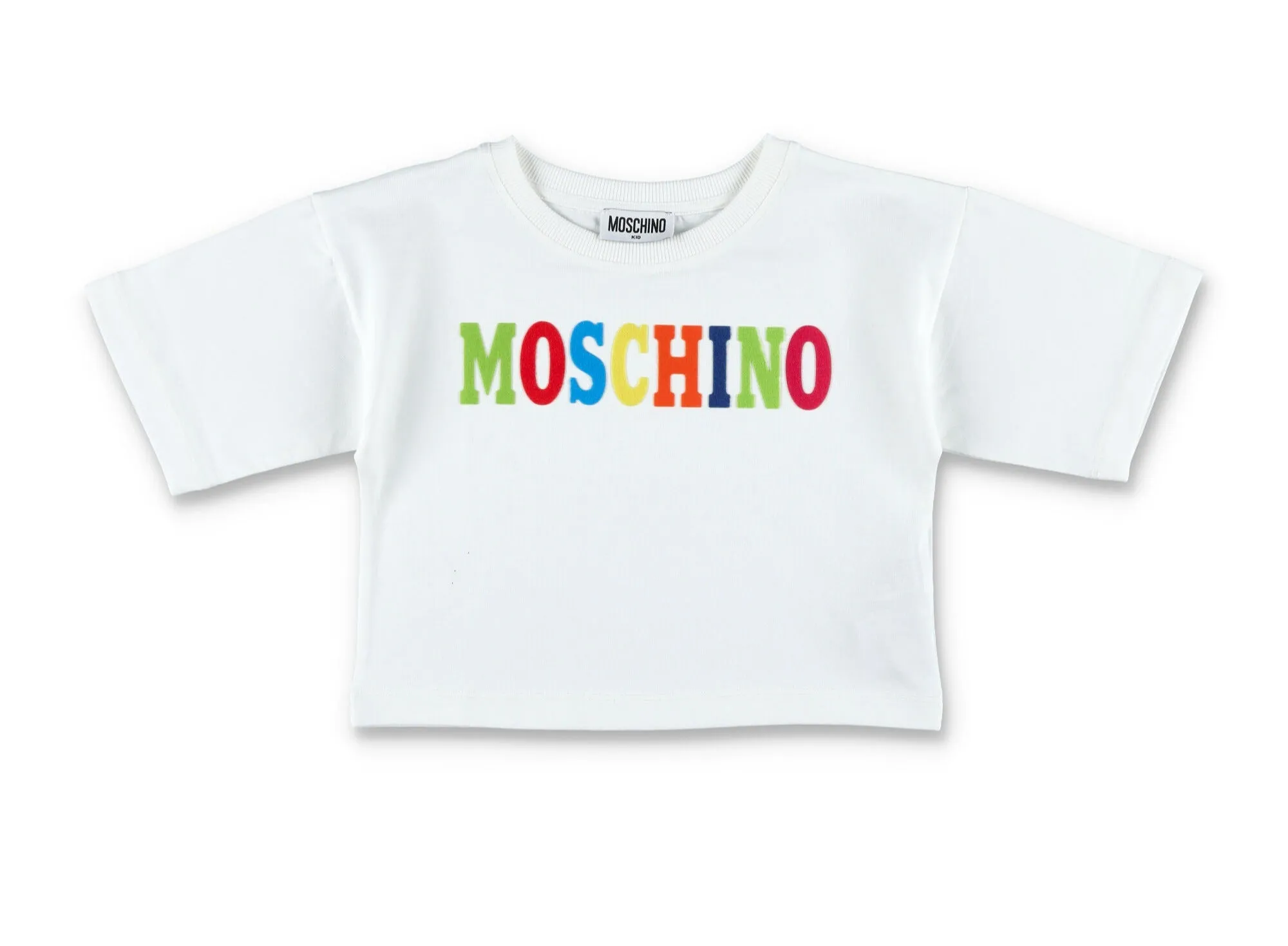 Moschino Kids Logo Printed Crewneck Cropped T-Shirt