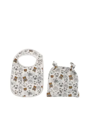 Moschino Kids Teddy Printed Hat And Bib Set