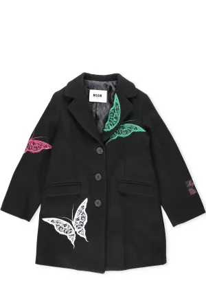 MSGM Kids Butterfly Detailed Single Breasted Coat