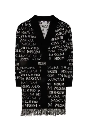 MSGM Kids Logo Intarsia Fringed Cardigan
