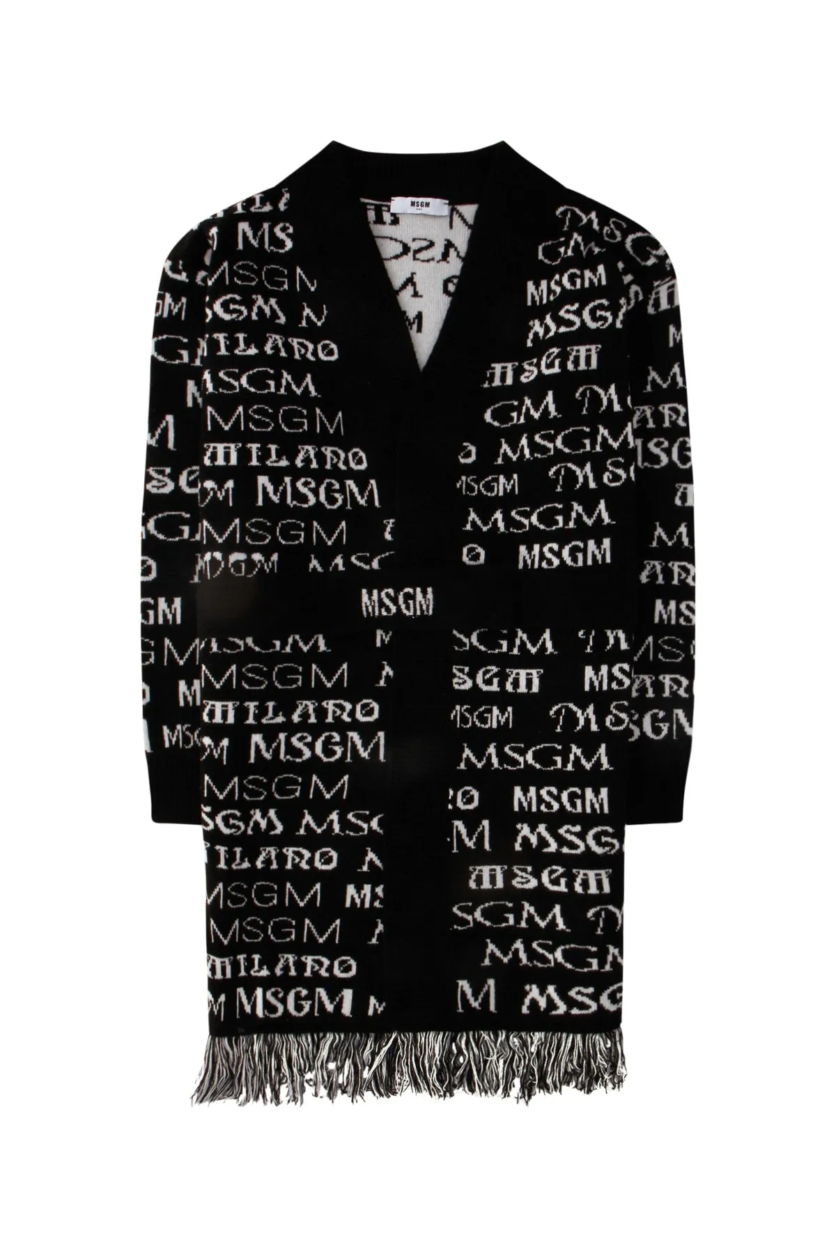 MSGM Kids Logo Intarsia Fringed Cardigan