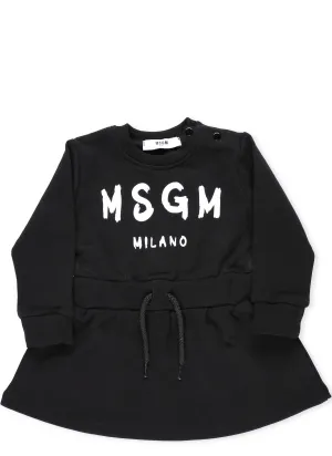 MSGM Kids Logo Print Drawstring Waist Dress