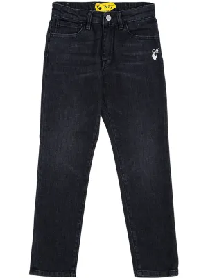 Off-White Kids Logo Printed Straight Leg Jeans