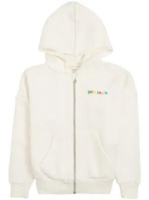 Palm Angels Kids Logo Print Zipped Hoodie