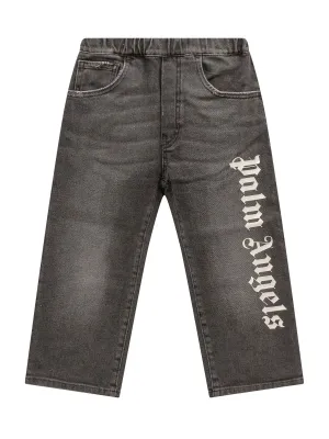 Palm Angels Kids Logo Printed Wide-Leg Jeans