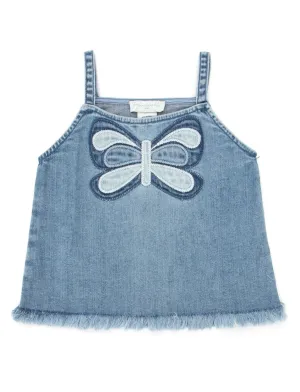 Stella McCartney Kids Butterfly Embroidered Denim Tank Top