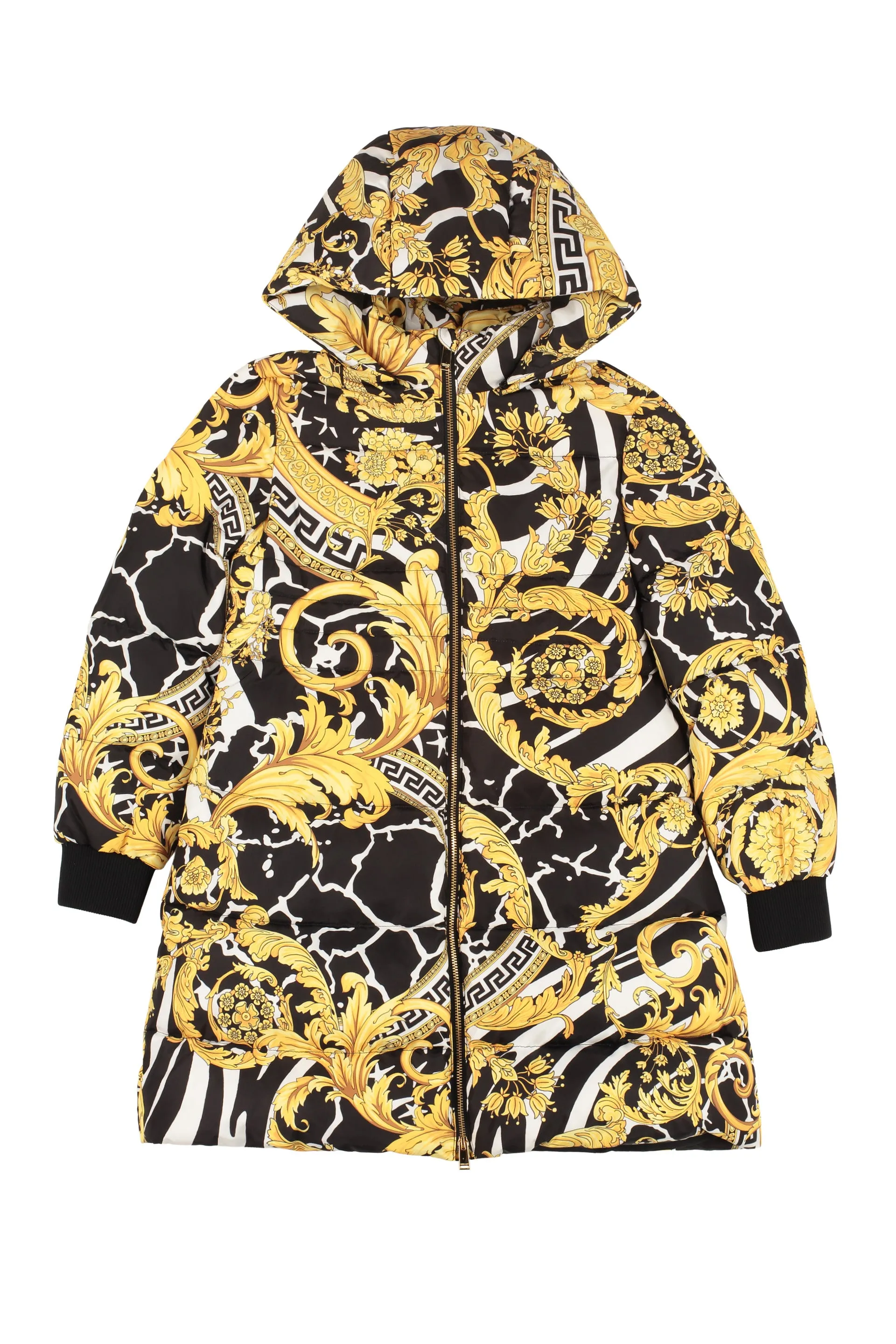 Versace Kids Barocco Printed Hooded Down Jacket