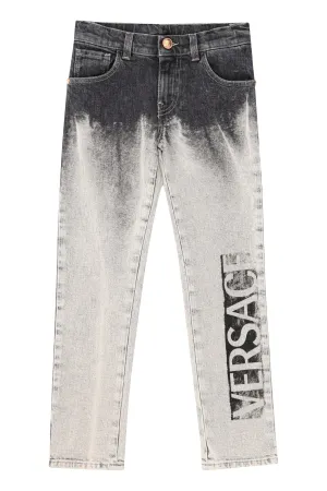 Versace Kids Logo Printed Light Washed Jeans