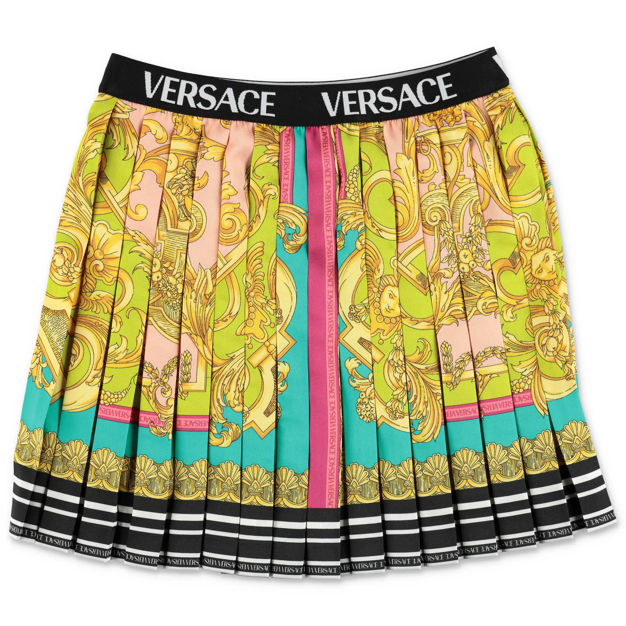 Versace Kids Logo Waistband Baroque Pattern Skirt