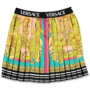 Versace Kids Logo Waistband Baroque Pattern Skirt