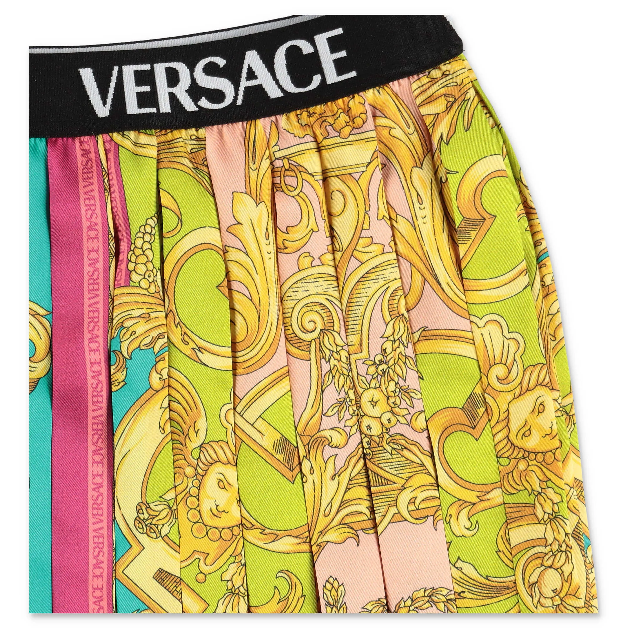 Versace Kids Logo Waistband Baroque Pattern Skirt