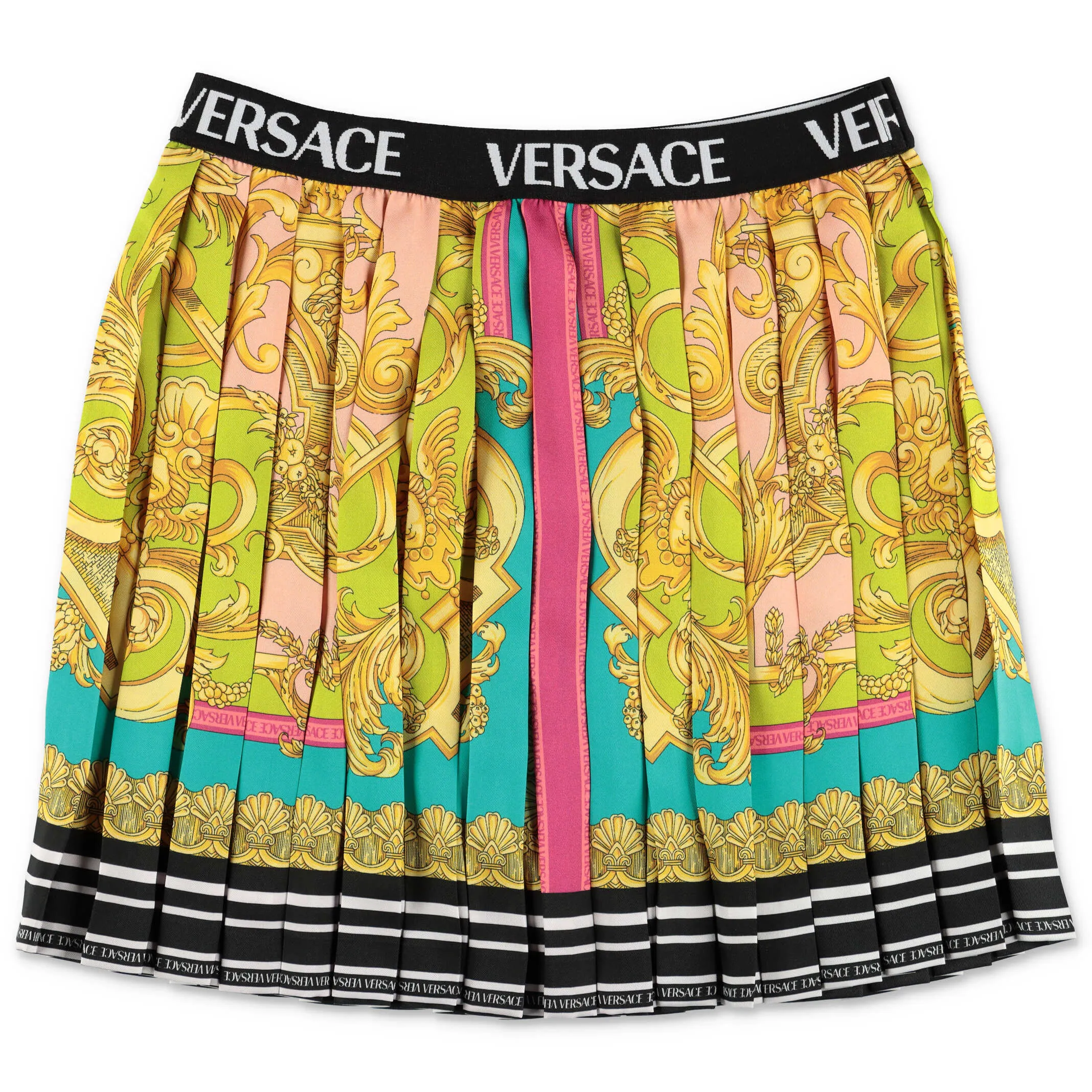 Versace Kids Logo Waistband Baroque Pattern Skirt